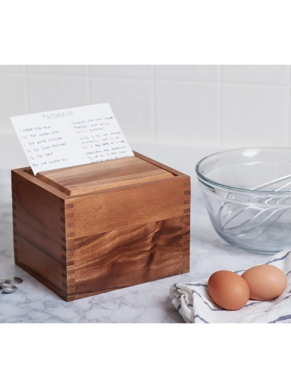 Acacia Wood Recipe Box with Divider Tabs, 2 Compartment, Single | Includes Divid - Picture 6 of 7